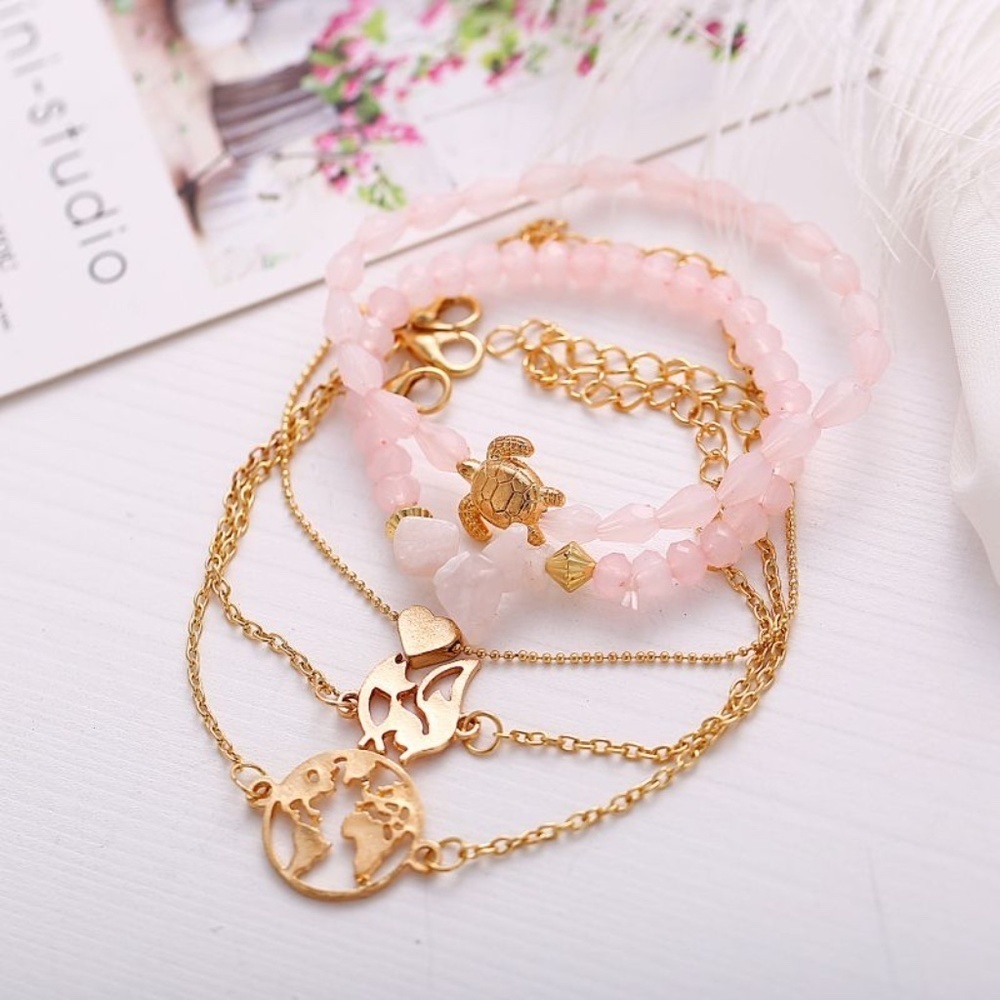 *ANH* 5-Pc Gold x Pink Fashion Bracelet Set